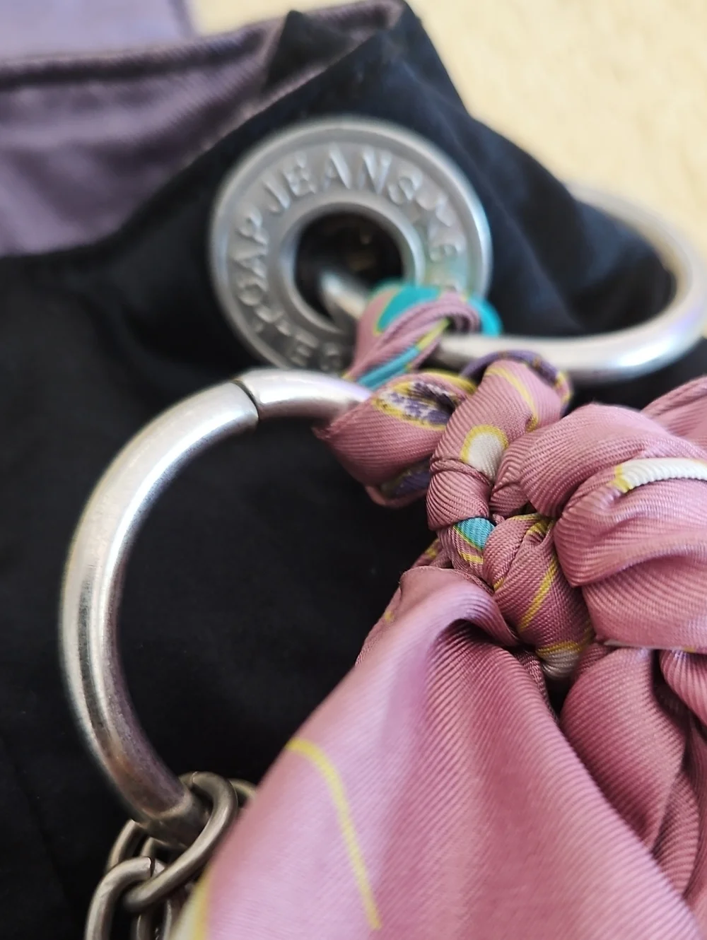 GAP -Black Women's Chain-Accent Bag with Pink Scarf